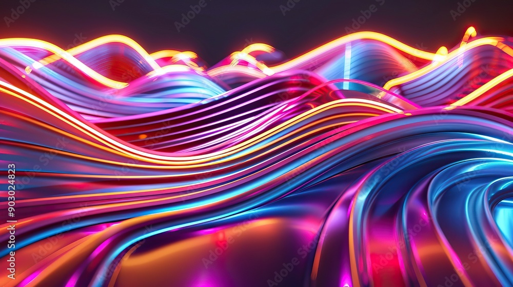 Abstract 3D background with dynamic neon wavy lines Abstract 3D background with dynamic neon wavy lines