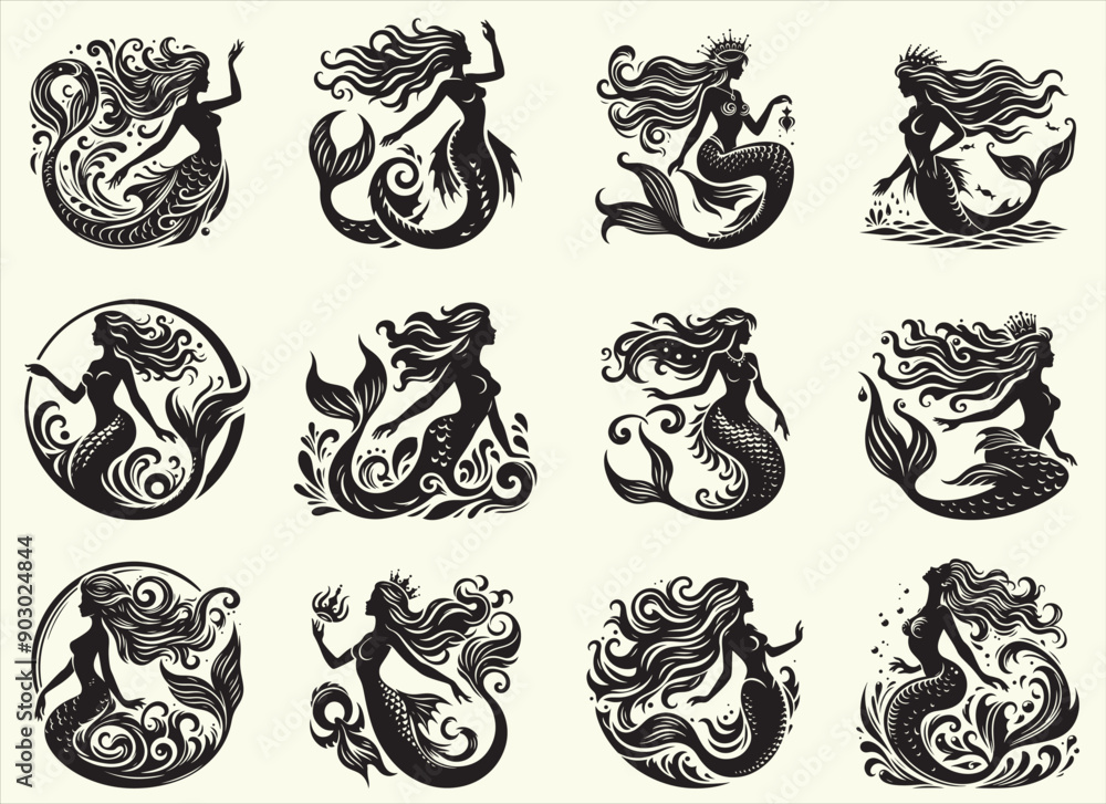 Mythological mermaid Silhouette Vector Illustration Mythological mermaid Silhouette Vector Illustration