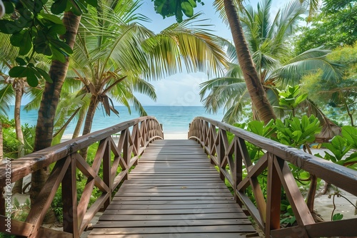 wooden bridge in tropical beach paradise