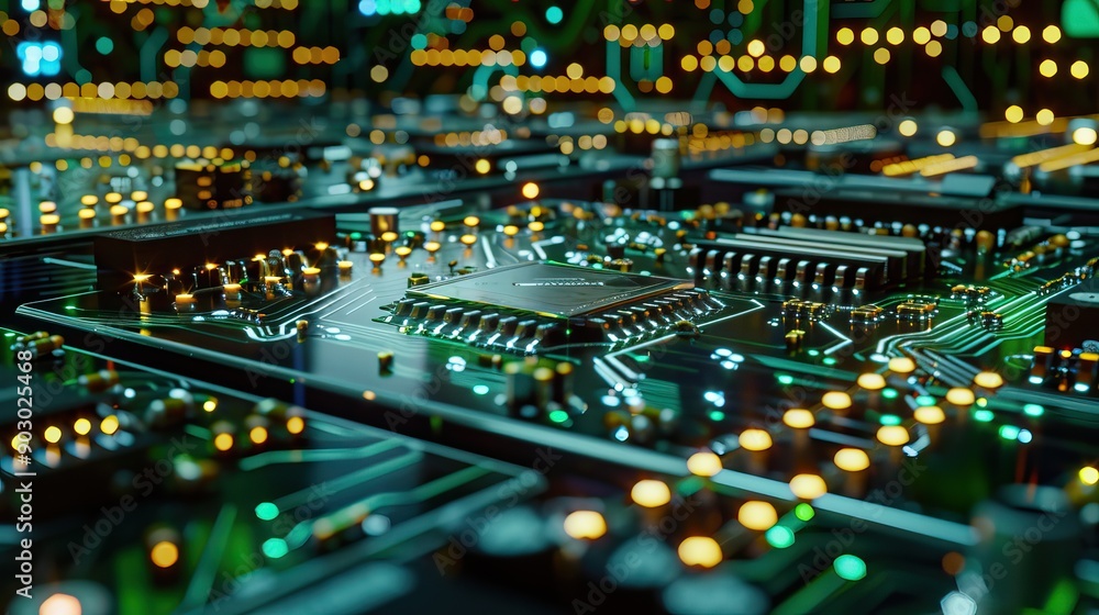 Obraz premium Advanced electronics lab with circuit boards and components