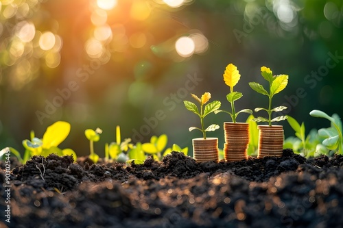 Wallpaper Mural Growth and Investment: Plants Thriving on Stacks of Coins Torontodigital.ca