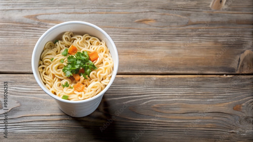 white paper Instant cup noodles. top view white paper Instant cup noodles. top view