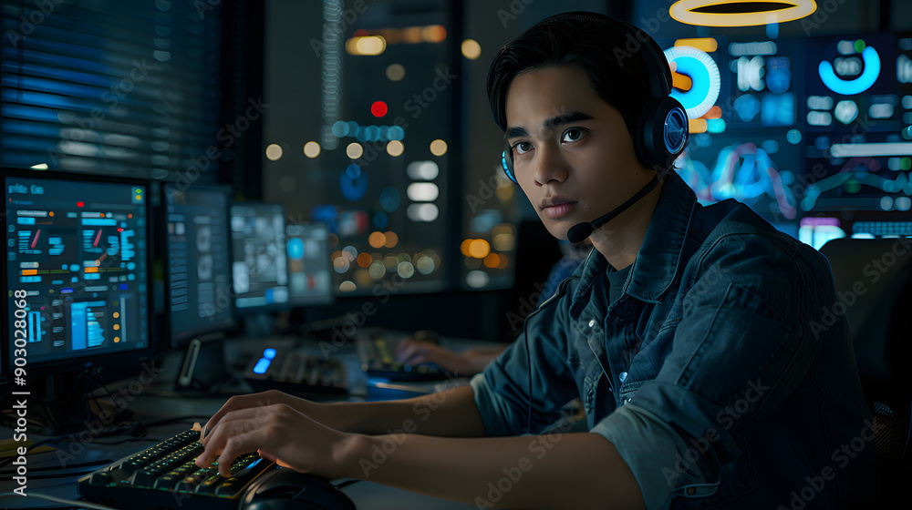 Customer Support Agent in High-Tech Office: Ready to Assist with Professionalism and Efficiency Customer Support Agent in High-Tech Office: Ready to Assist with Professionalism and Efficiency