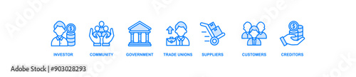 Stakeholder relationship banner web icon vector illustration concept for stakeholder, investor, government, and creditors with icon of community, trade unions, suppliers, and customers