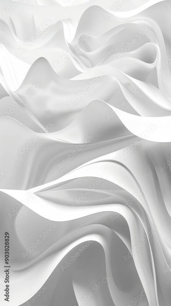 Fototapeta premium Abstract white fabric forming smooth wavy shapes background