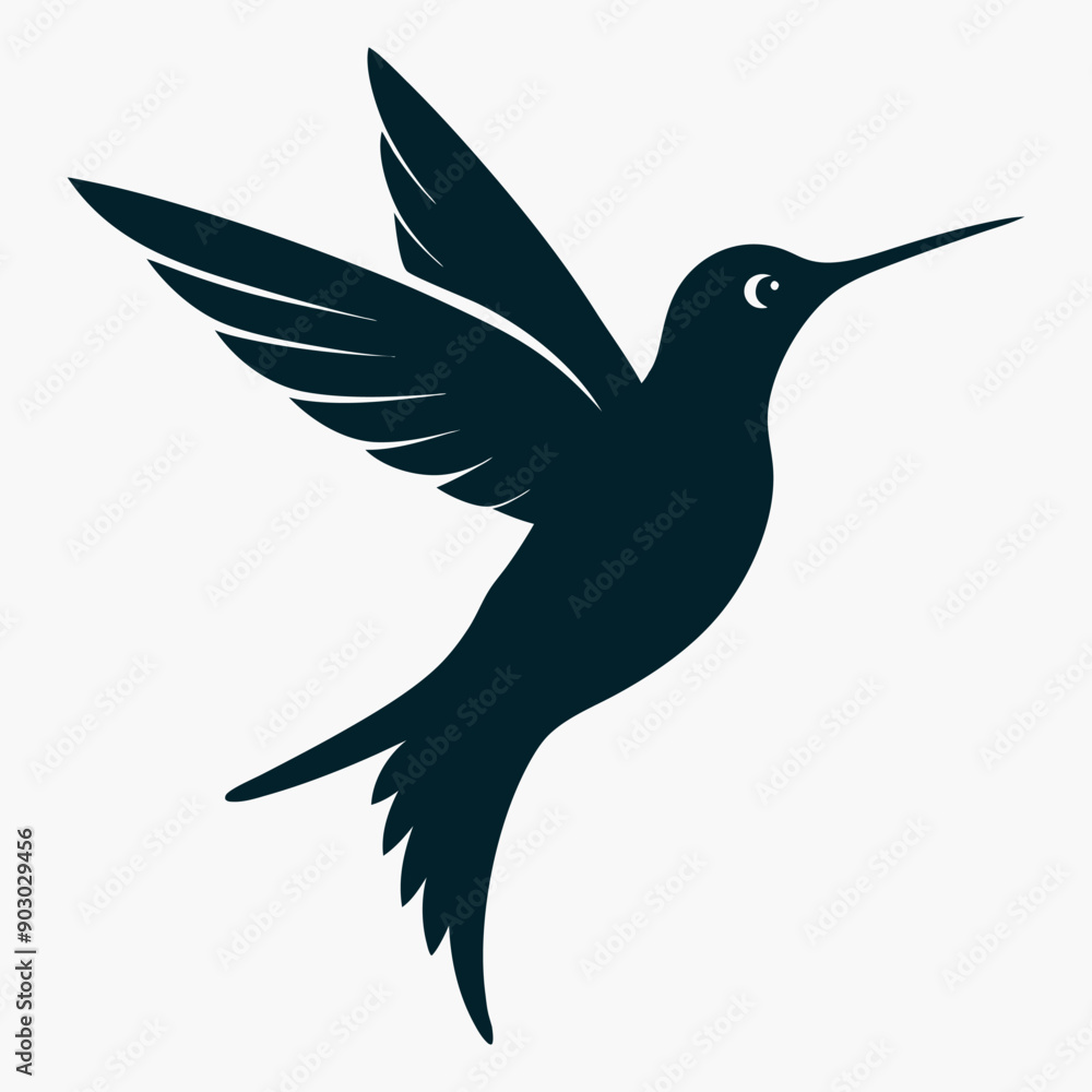 Fototapeta premium Silhouette Flying Hummingbird vector illustration with white background, Vector Birds Collection