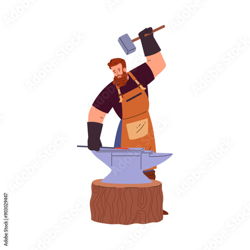 Vector illustration of a bearded blacksmith with a sledgehammer.