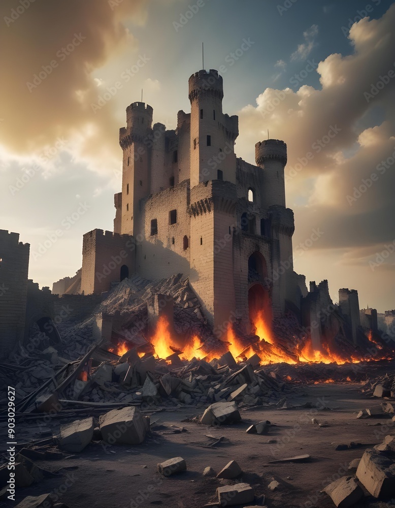 Fototapeta premium burning castle 3d
