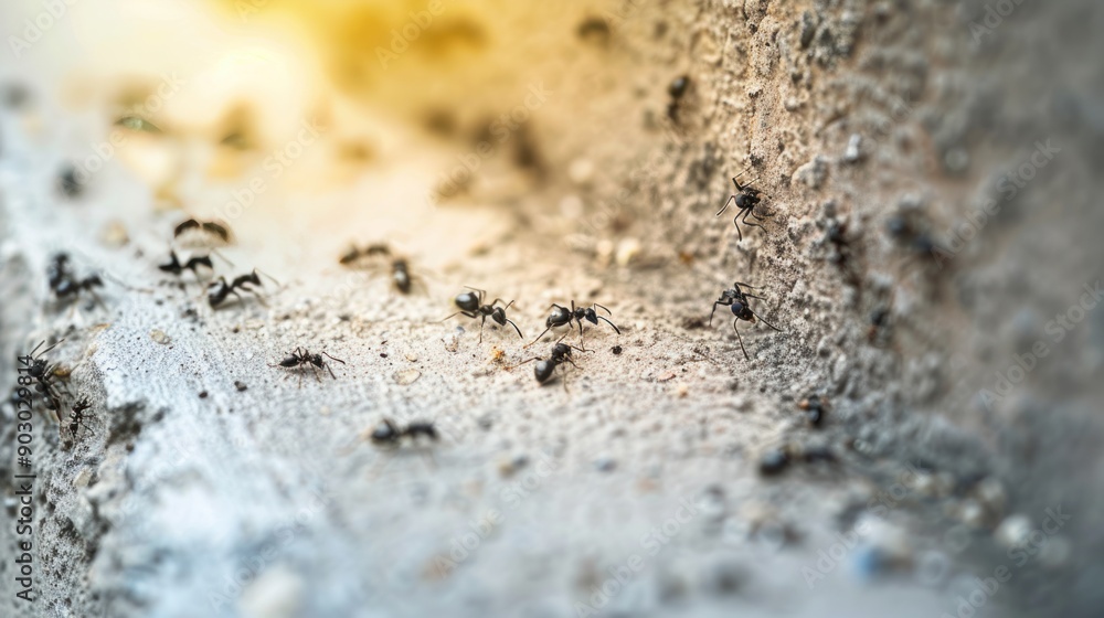 Black Ants Crawling on a Concrete Wall Black Ants Crawling on a Concrete Wall