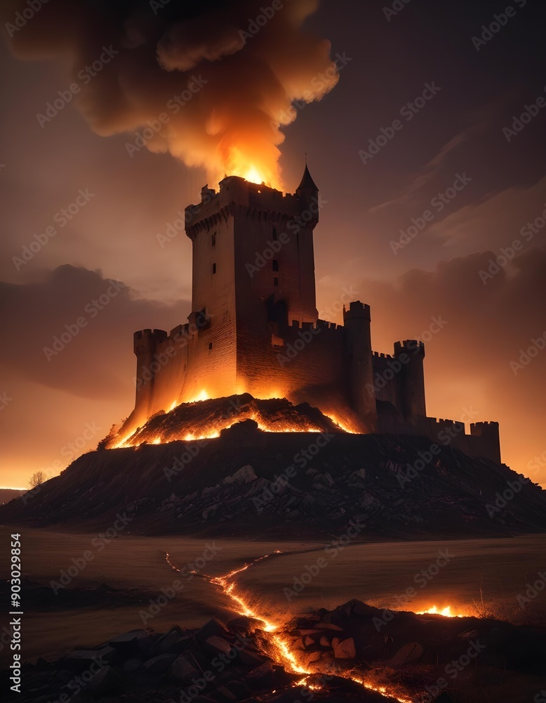 Obraz premium burning castle 3d