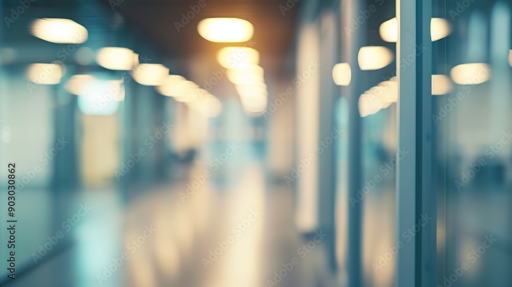 Blurred empty open space office Abstract light bokeh at office interior background : Generative AI Blurred empty open space office Abstract light bokeh at office interior background : Generative AI