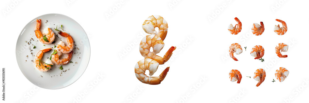 Set of clean, minimalist presentation of shrimp isolated on transparent background (2) Set of clean, minimalist presentation of shrimp isolated on transparent background (2)