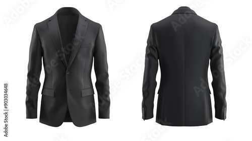 Black Formal suite male mockup front and back isolated on white bg photo