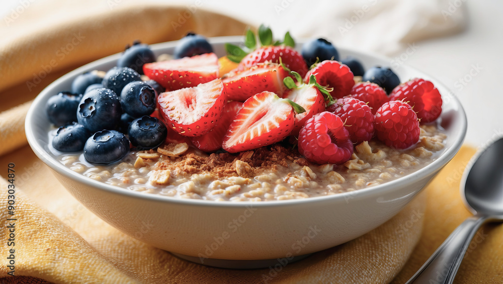 Healthy breakfast oatmeal with berries close-up. Healthy breakfast oatmeal with berries close-up.