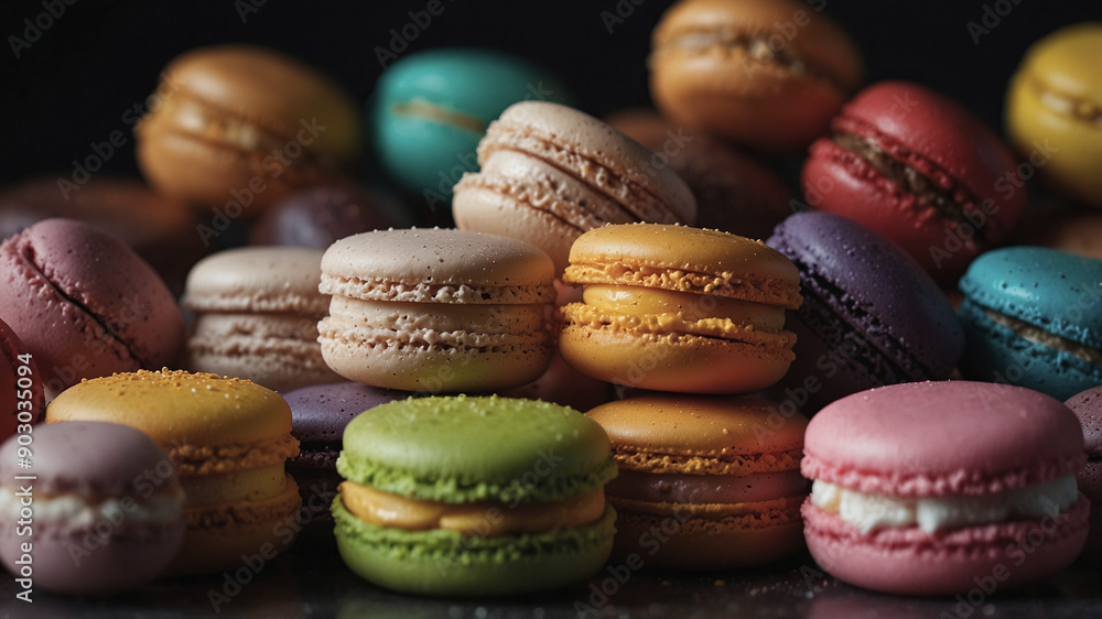 Fototapeta premium Dark background with macaron cookies.