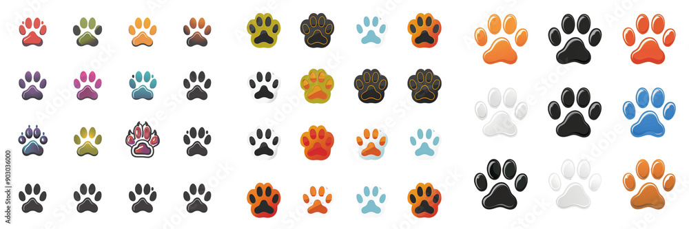 Set of combination of cat and dog paw print icons isolated on transparent background Set of combination of cat and dog paw print icons isolated on transparent background
