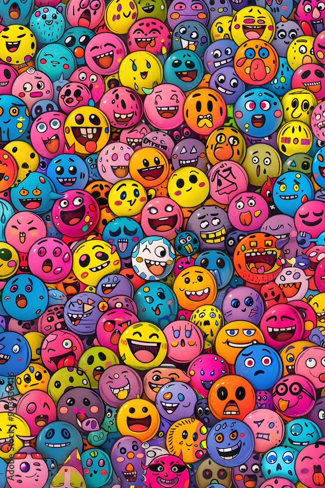 Colorful Array of Emoticons Reflecting Diverse Human Expressions in a Digital Collage Colorful Array of Emoticons Reflecting Diverse Human Expressions in a Digital Collage