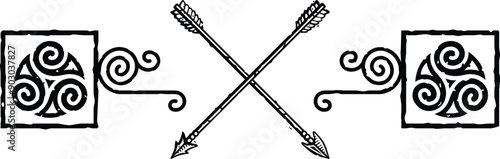 Celtic Tribal Spiral Header - Square Ends - Crossed Arrows