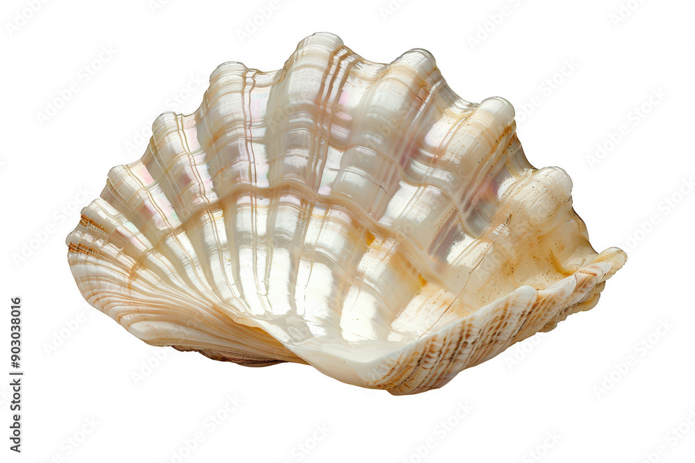 Close-up of a Detailed Seashell with Reflective Pearlescent Surface in Neutral Background Close-up of a Detailed Seashell with Reflective Pearlescent Surface in Neutral Background