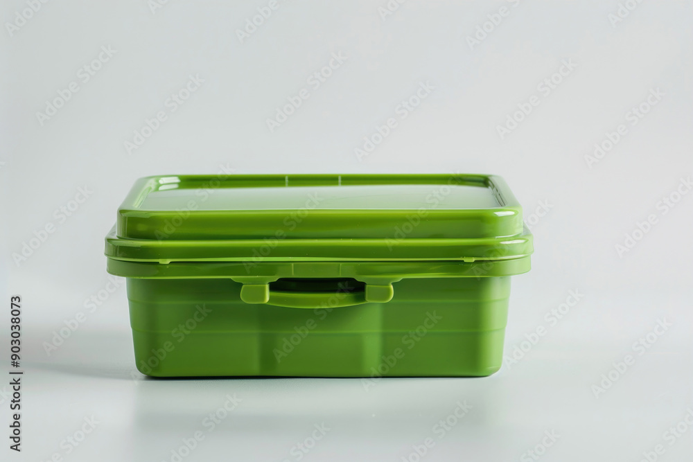 A green plastic lunch box isolated on a white background. A green plastic lunch box isolated on a white background.