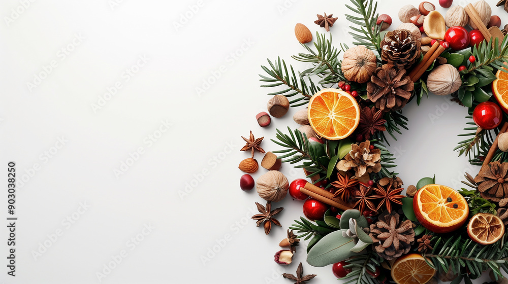 Festive Wreath Decorated with Dried Citrus and Spices Festive Wreath Decorated with Dried Citrus and Spices