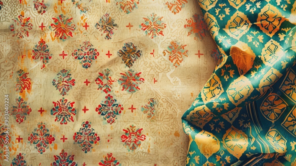 Arabic pattern on a traditional robe, showcasing intricate textile design. Arabic pattern on a traditional robe, showcasing intricate textile design.