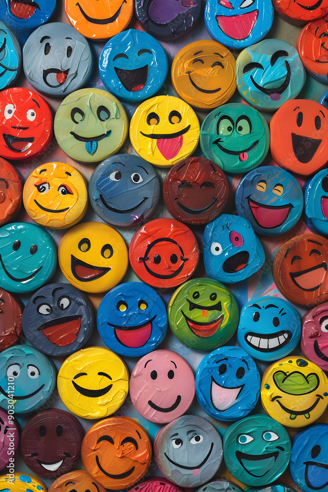 Colorful Array of Emoticons Reflecting Diverse Human Expressions in a Digital Collage Colorful Array of Emoticons Reflecting Diverse Human Expressions in a Digital Collage