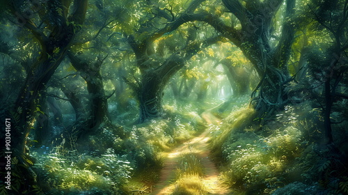 Luminous Path in an Ancient Forest