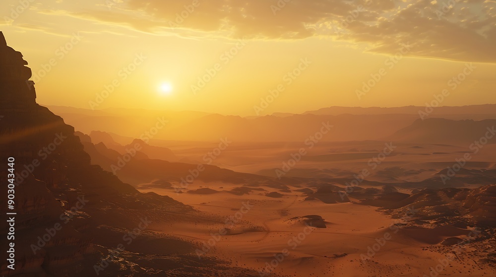 Naklejka premium Beautiful desert sunrise view near TabukSaudi Arabia : Generative AI