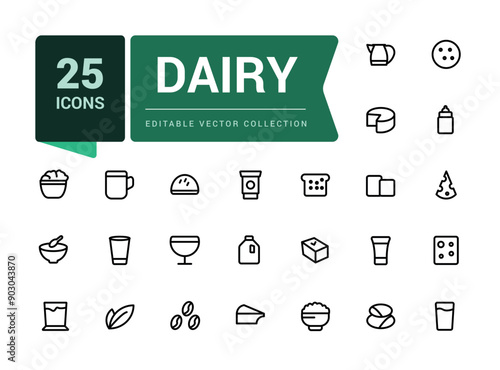 Dairy icons set. Outline set of dairy vector icons for ui design. Outline icons pack. Editable vector line icon set and illustration for web and UI application.