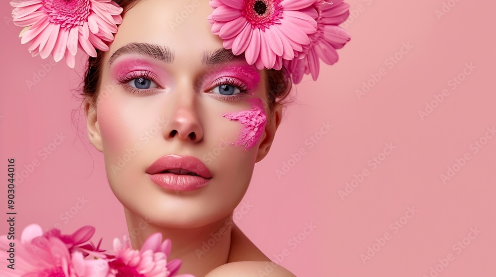 woman makeup pink portrait model girl spa face beauty flower blush : Generative AI woman makeup pink portrait model girl spa face beauty flower blush : Generative AI