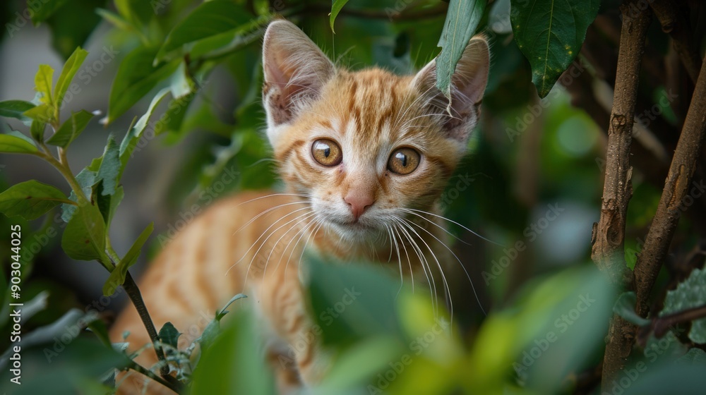 A Curious Ginger Kitten Hiding in the Foliage A Curious Ginger Kitten Hiding in the Foliage