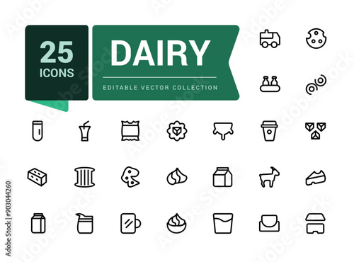 Dairy icons set. Outline set of dairy vector icons for ui design. Outline icons pack. Editable vector line icon set and illustration for web and UI application.