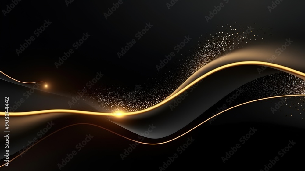 Abstract black and gold background with wavy lines and sparkles. Abstract black and gold background with wavy lines and sparkles.