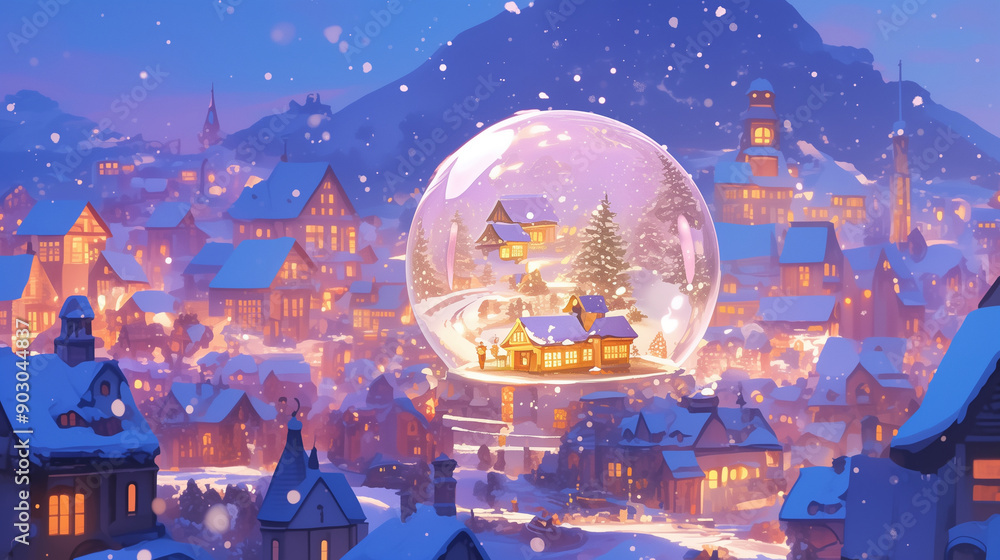 Fototapeta premium Inside the glass snow globe sparkling