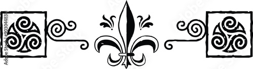 Celtic Tribal Spiral Header - Square Ends - Fleur de Lys