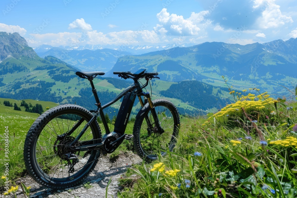 Obraz premium Electric Mountain Bike Adventure in Austria: Cycling Excitement in Summer Terrain