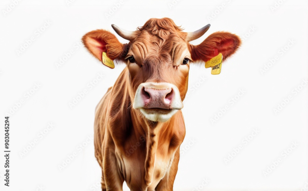Montbéliarde Breed cow on a white background Montbéliarde Breed cow on a white background