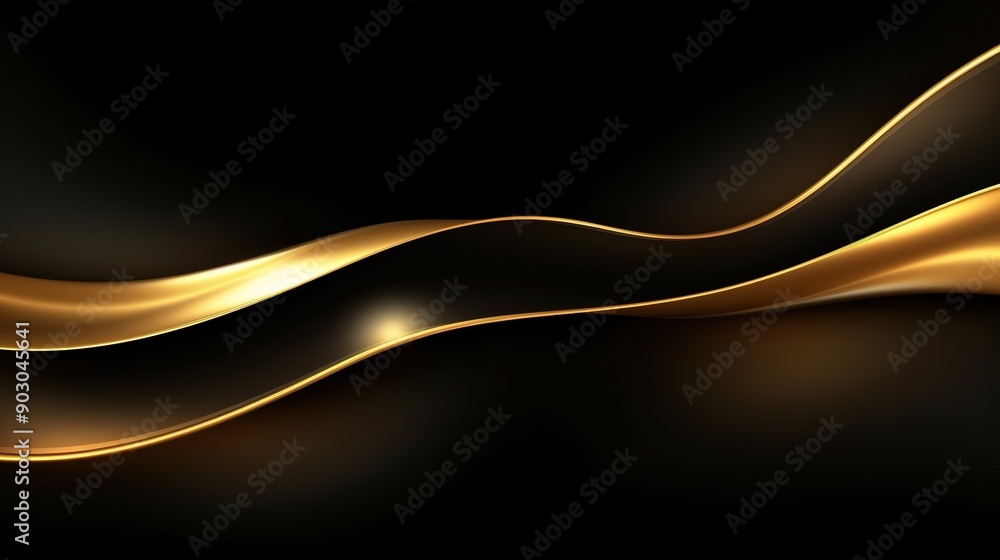 Fototapeta premium Abstract black background with golden wavy lines.