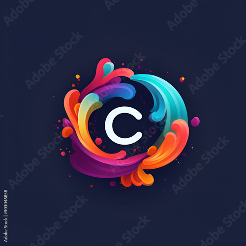 a colorful letter c logo with a splash of paint photo