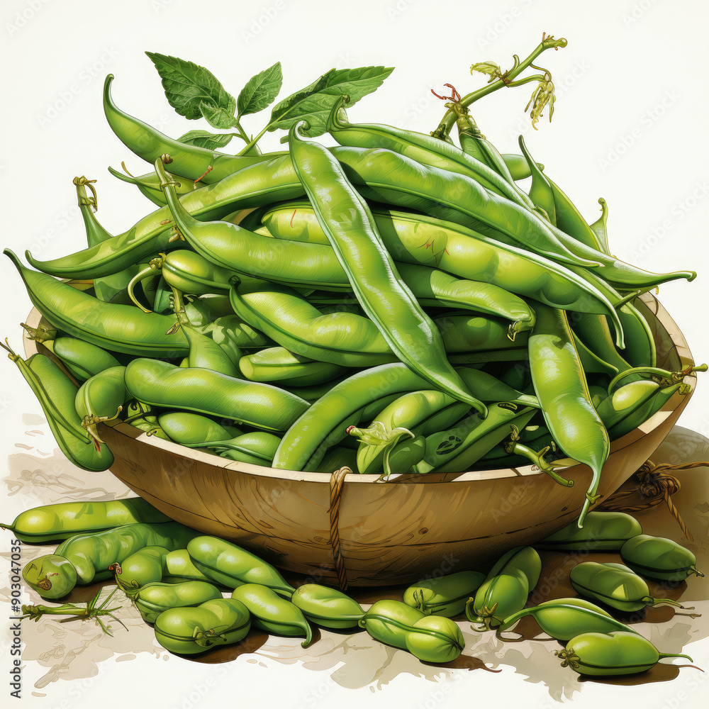 Watercolor Green bean, clipart Illustration, Generative Ai Watercolor Green bean, clipart Illustration, Generative Ai