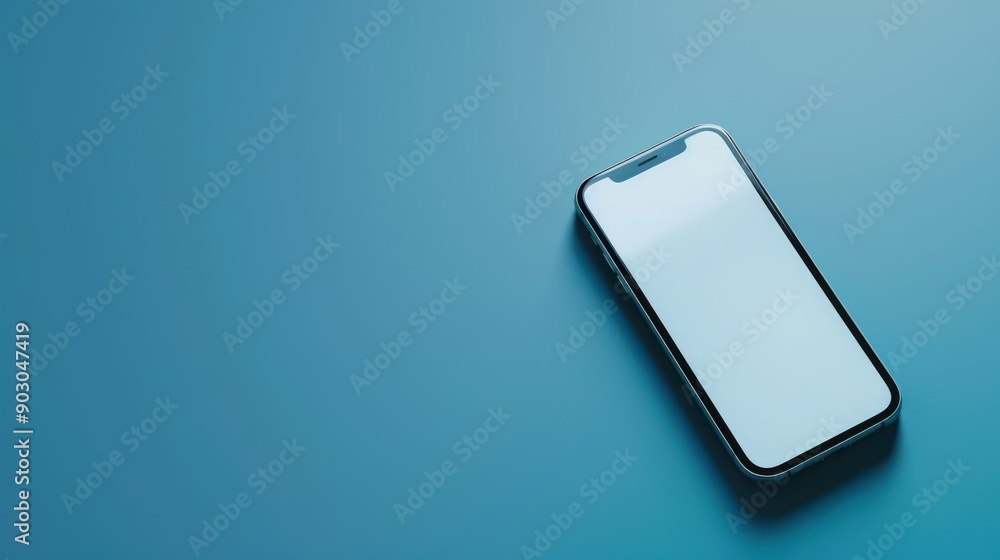 A modern smartphone with a blank screen on a blue background, perfect for showcasing technology and app interfaces. A modern smartphone with a blank screen on a blue background, perfect for showcasing technology and app interfaces.