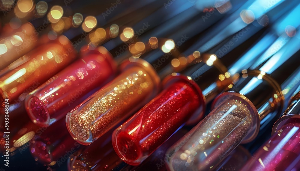 Stylish lip glosses with metallic caps, fashionforward beauty, luxury Stylish lip glosses with metallic caps, fashionforward beauty, luxury