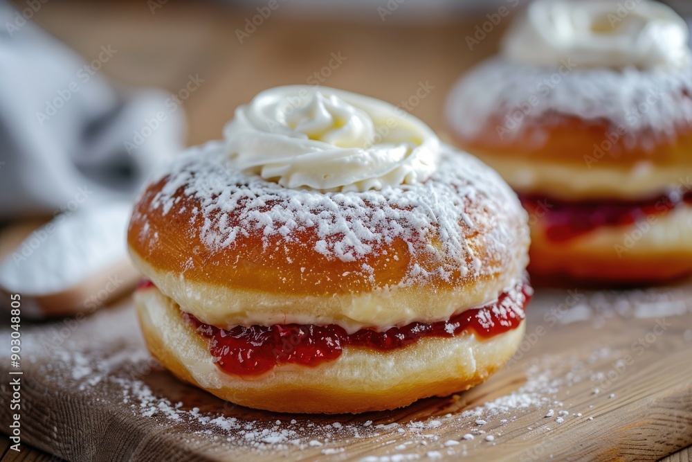 Cream Filled Donut. Delicious Cream Cheese Paczki with Bavarian Cream Cream Filled Donut. Delicious Cream Cheese Paczki with Bavarian Cream