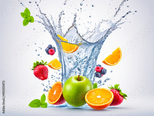 Fresh Fruit Splashing in Water.