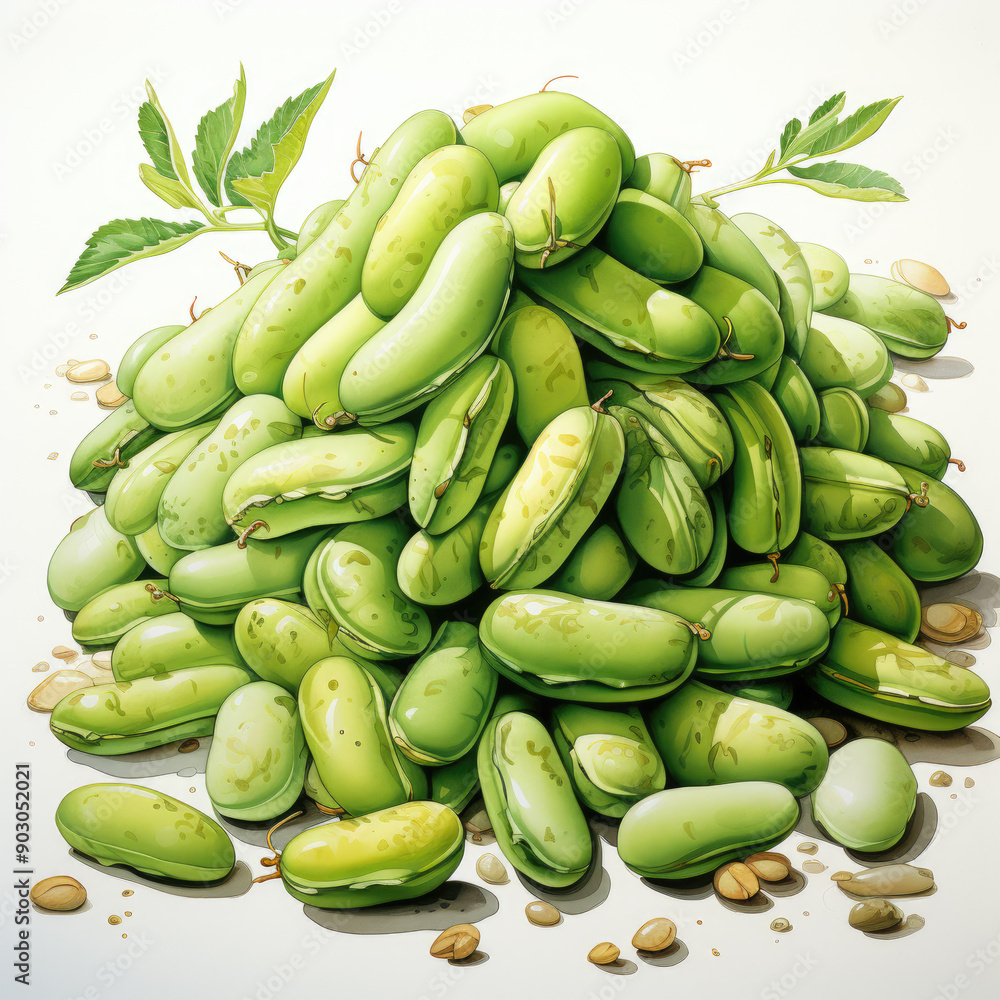 Watercolor Green bean, clipart Illustration, Generative Ai Watercolor Green bean, clipart Illustration, Generative Ai