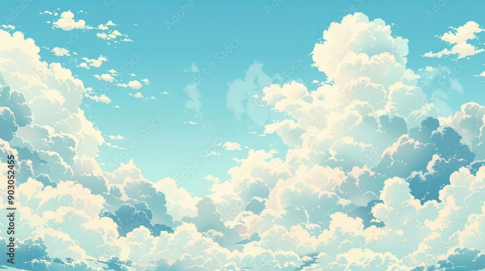 A serene sky with fluffy white clouds on a light blue background, perfect for peaceful and calming themes. A serene sky with fluffy white clouds on a light blue background, perfect for peaceful and calming themes.
