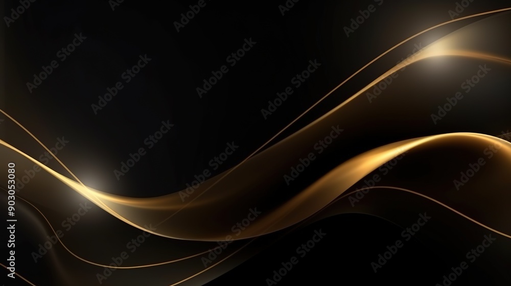 Abstract golden waves on black background. Abstract golden waves on black background.