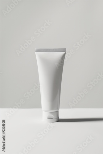 Minimalist white tube on a light background, perfect for beauty or skincare products.