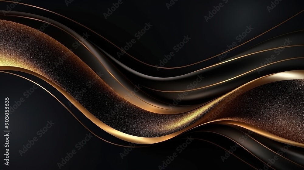 Fototapeta premium Abstract black and gold wavy background.